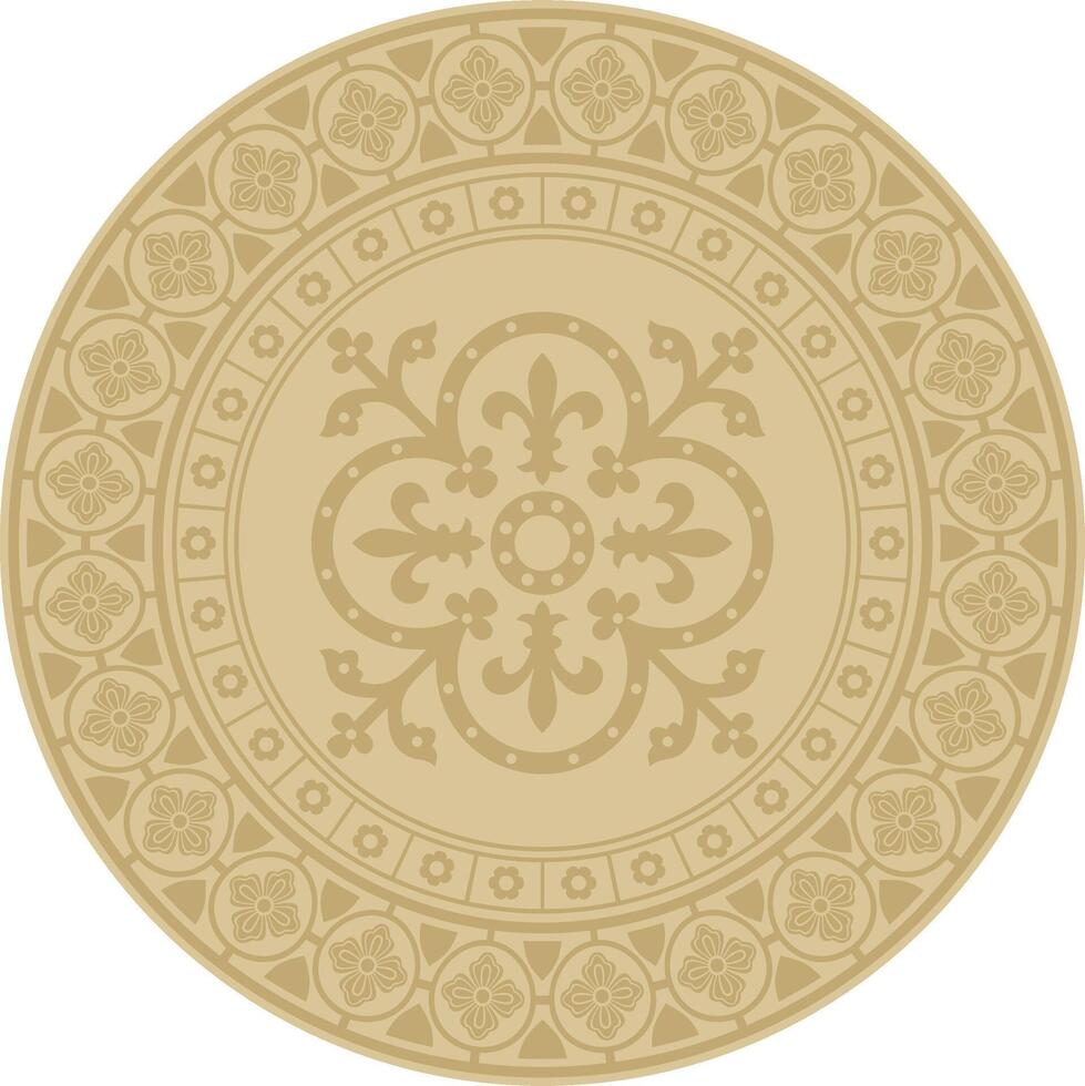 golden round gothic ornament. Medieval European circle, ring, border. Classic pattern of the Germans, Angles, Saxons, Franks. vector