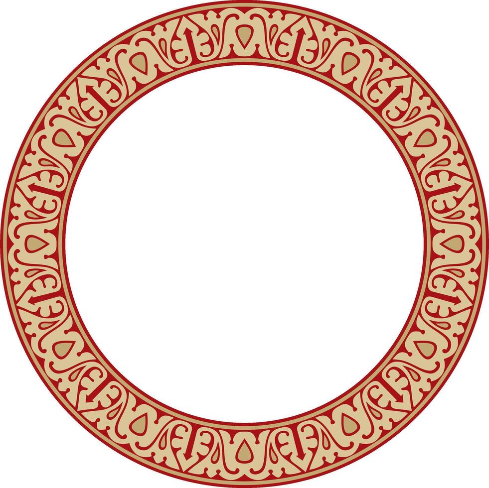 gold with red Arabic national round ornament. Ethnic circle, frame, ring of eastern peoples. Persian painting. vector
