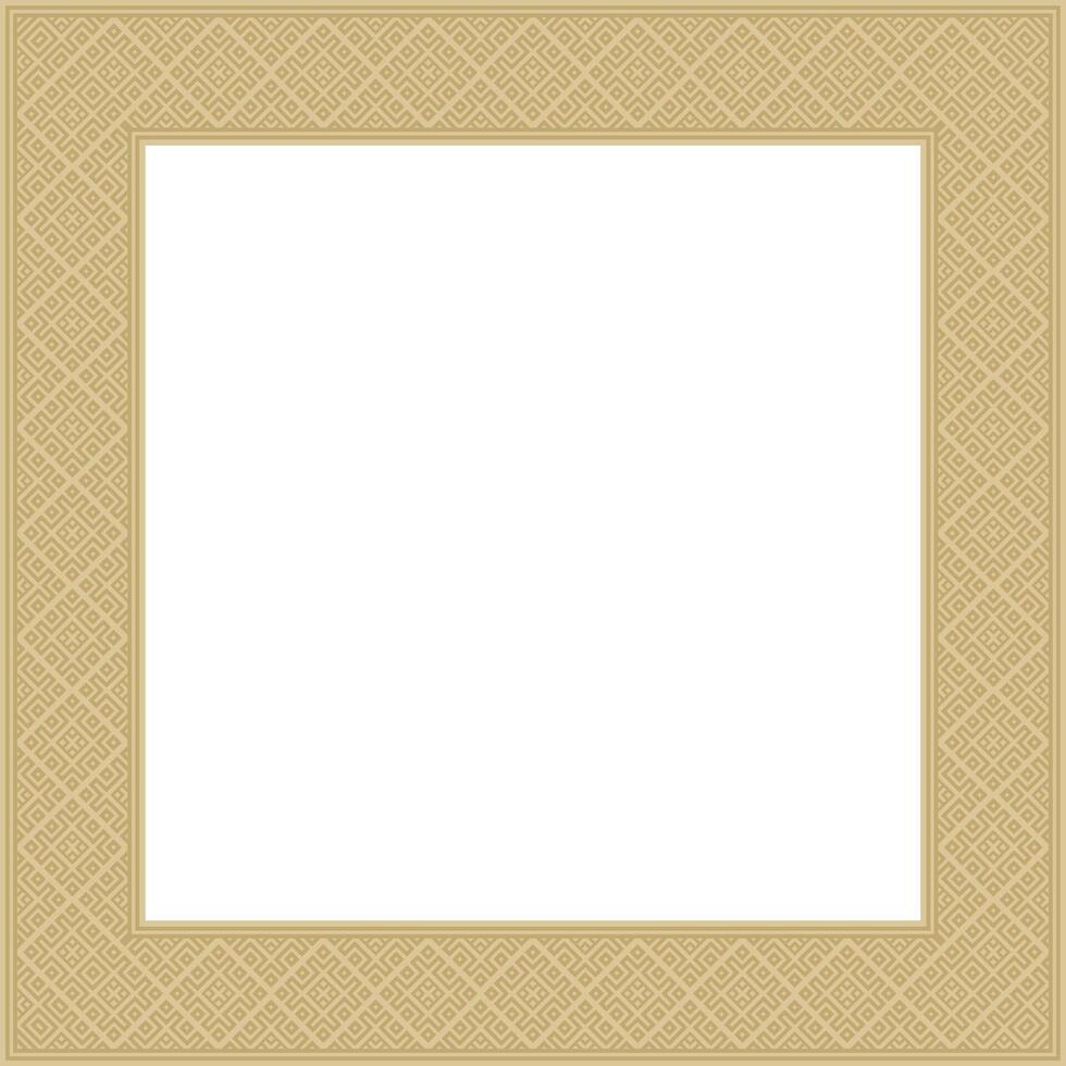 golden square belarusian national ornament frame. Ethnic pattern rectangle of Slavic peoples, Russian, Ukrainian, Serb, Pole, Bulgarian. Cross stitch template vector