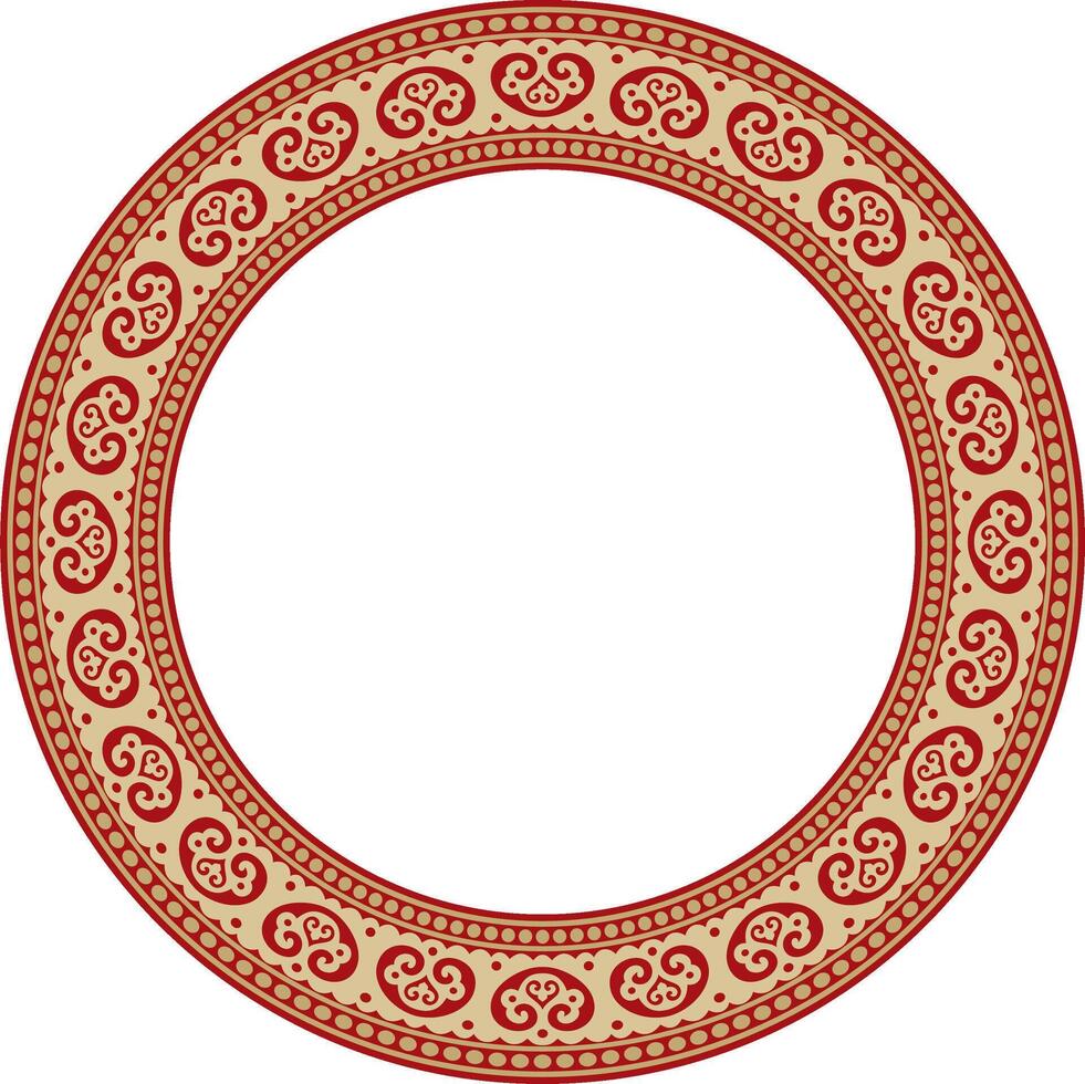 round gold and red ancient Russian ornament. Slavic border, frame. Circle, ring. Painting of the royal chambers. vector