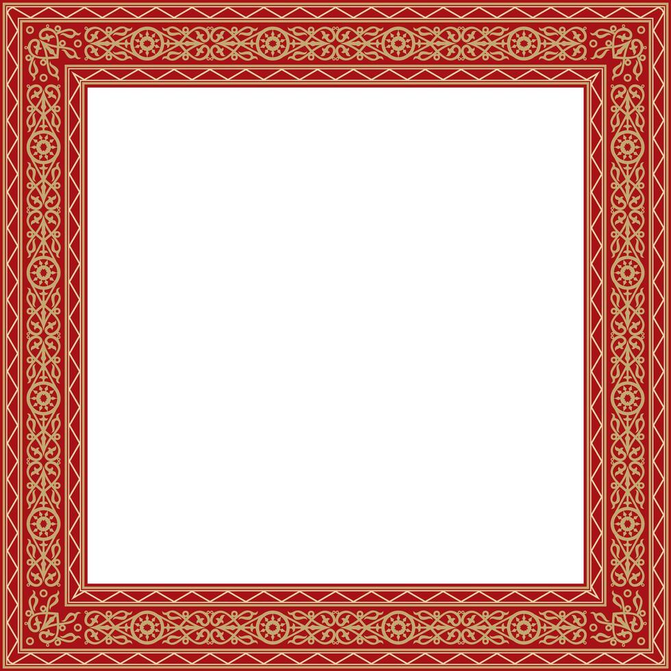 gold and red square Yakut ornament. Infinite rectangle, border, frame of the northern peoples of the Far East. vector