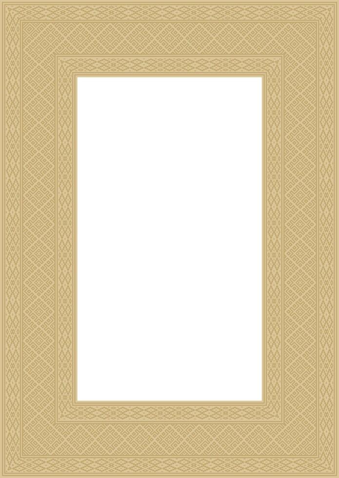 golden square belarusian national ornament frame. Ethnic pattern rectangle of Slavic peoples, Russian, Ukrainian, Serb, Pole, Bulgarian. Cross stitch template vector