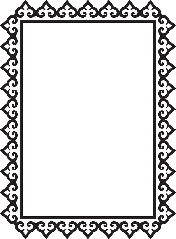 black monochrome square Kazakh national ornament. Ethnic pattern of the peoples of the Great Steppe, vector