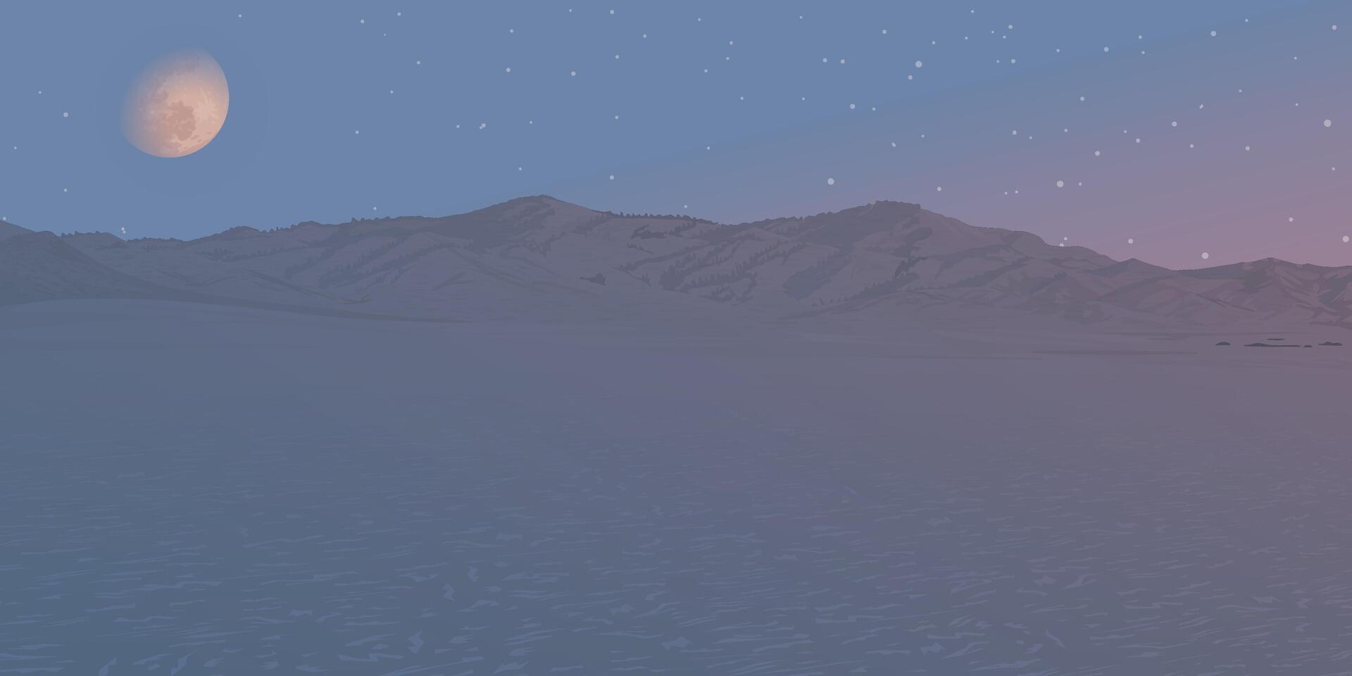 Minimalist mauntain ranges landscape in winter season have half moon with stars and twilight sky background graphic illustration have blank space. vector