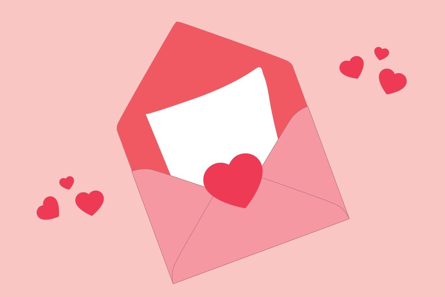Valentines Day envelope with heart and love letter on pink background. Happy Valentines card. vector