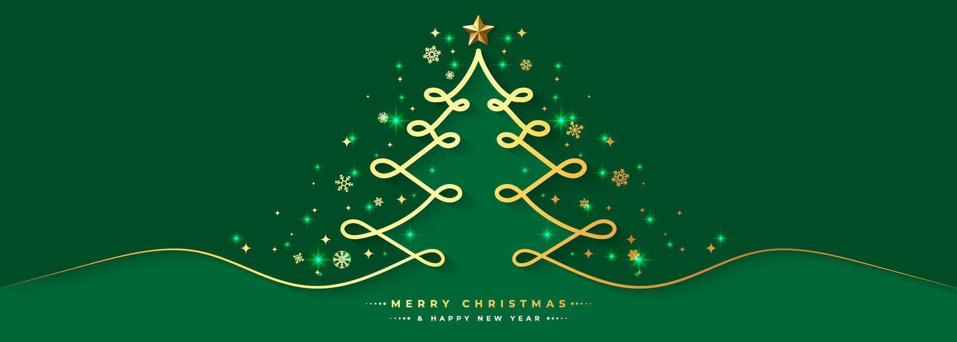 Elegant Merry Christmas and Happy New Year banner with a green background. vector