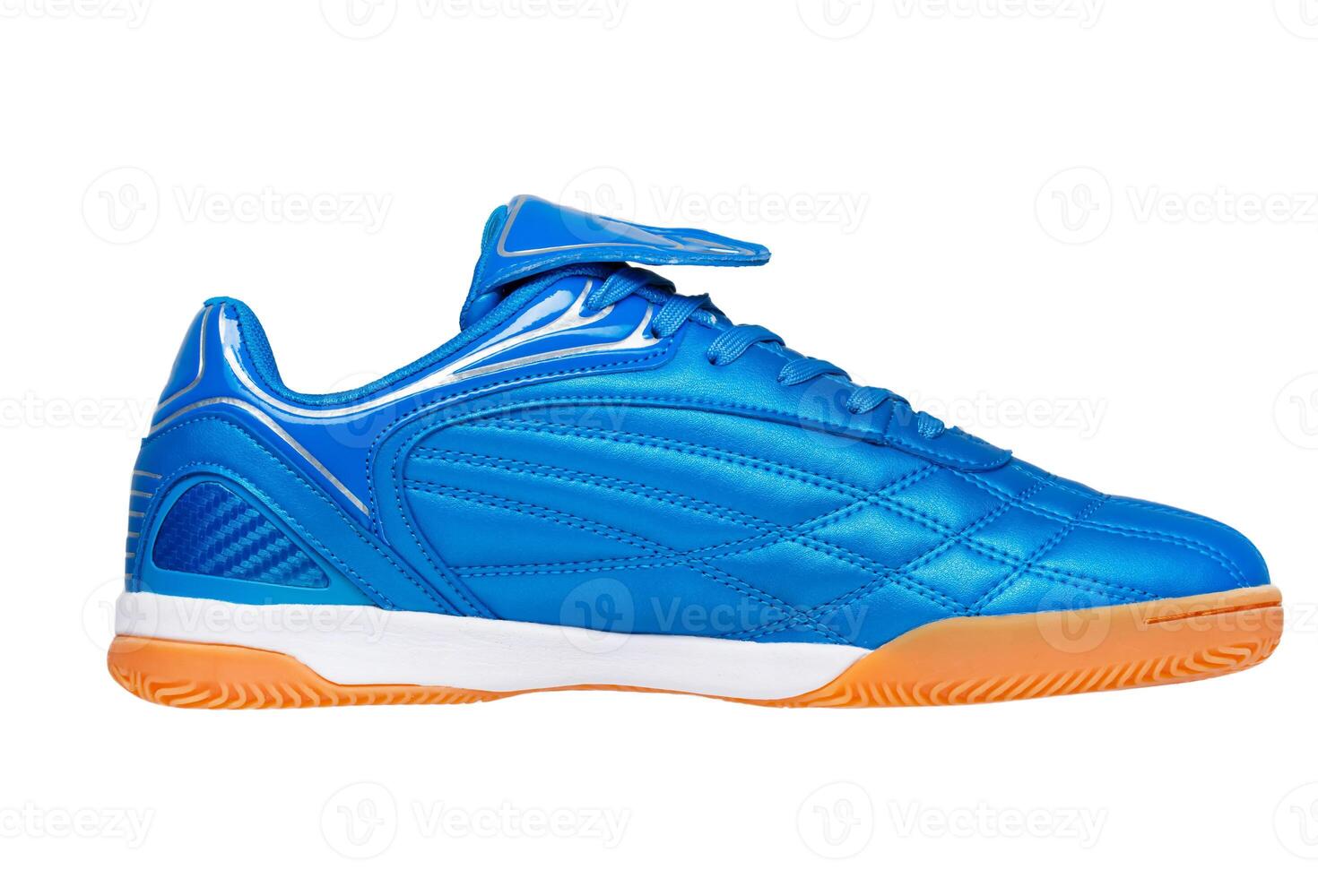 Blue leather sneaker on a white background. photo