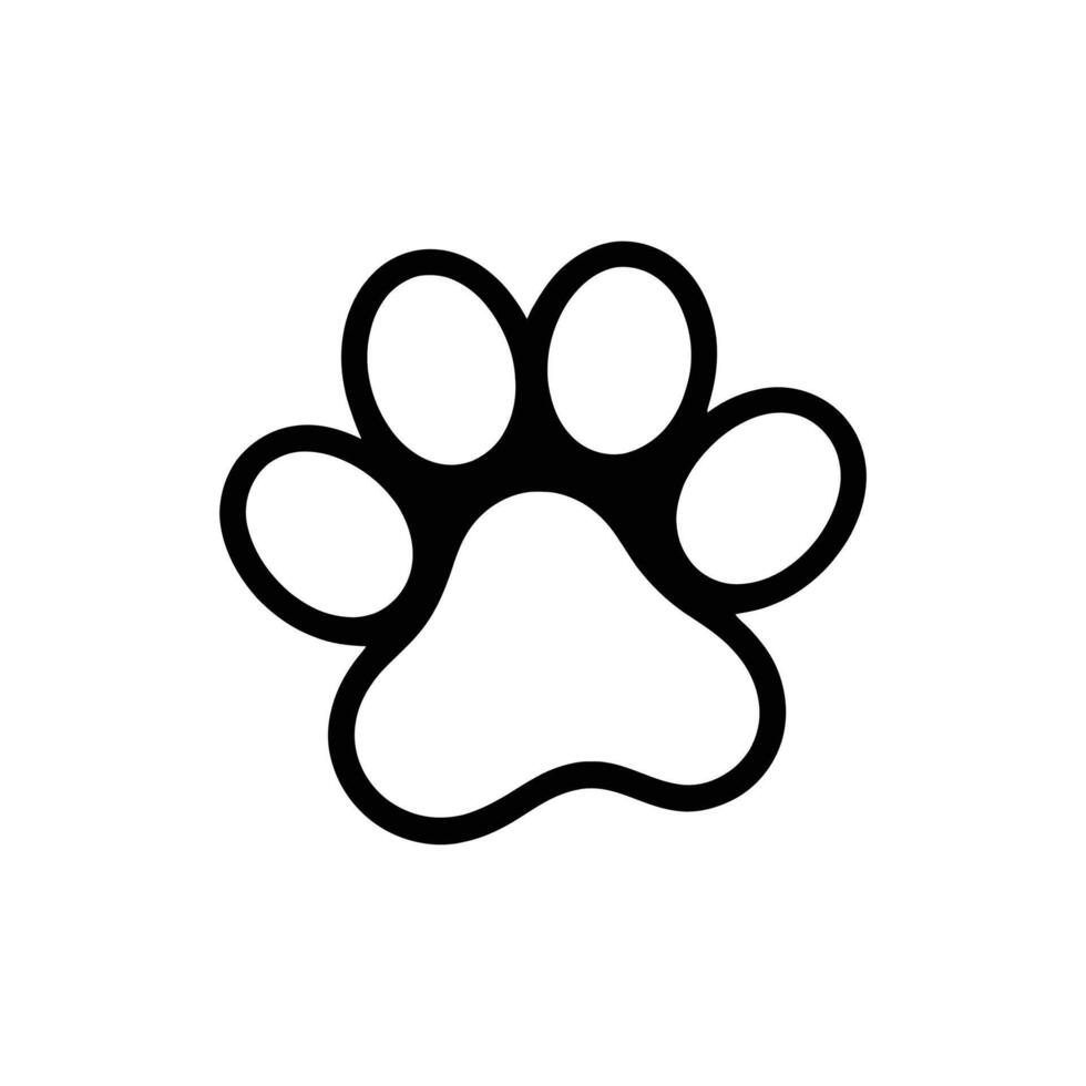 Bold Dog Paw Silhouette with Thick Outline on White Background vector