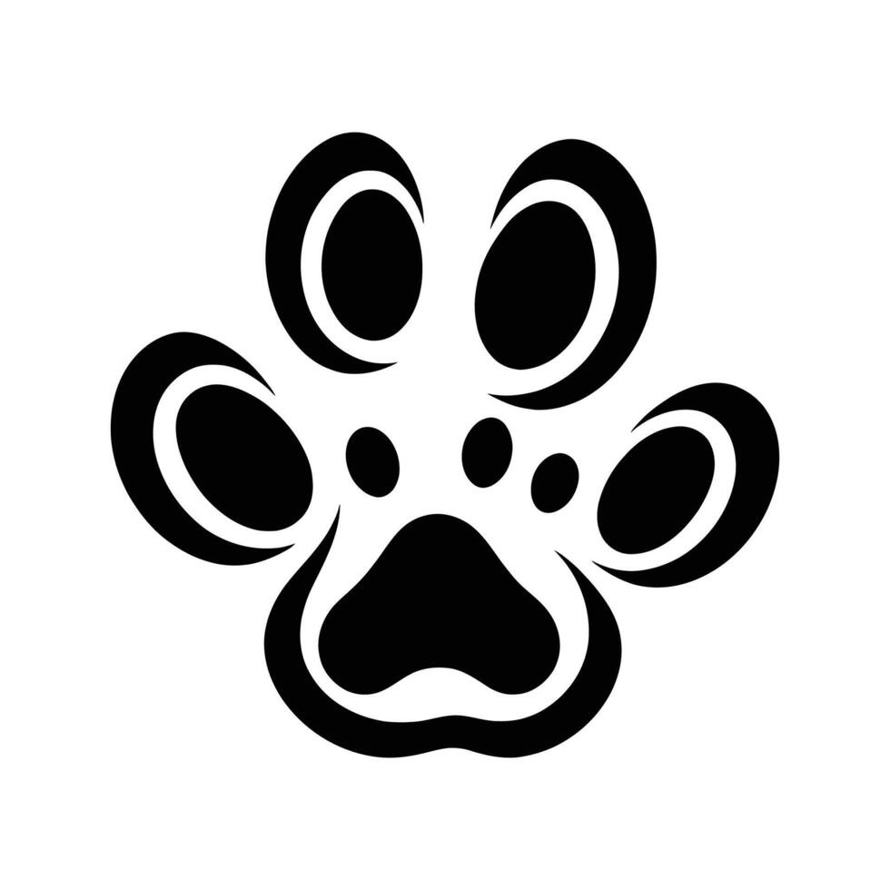 Minimalist Dog Paw Silhouette with Clear Details on White Background vector