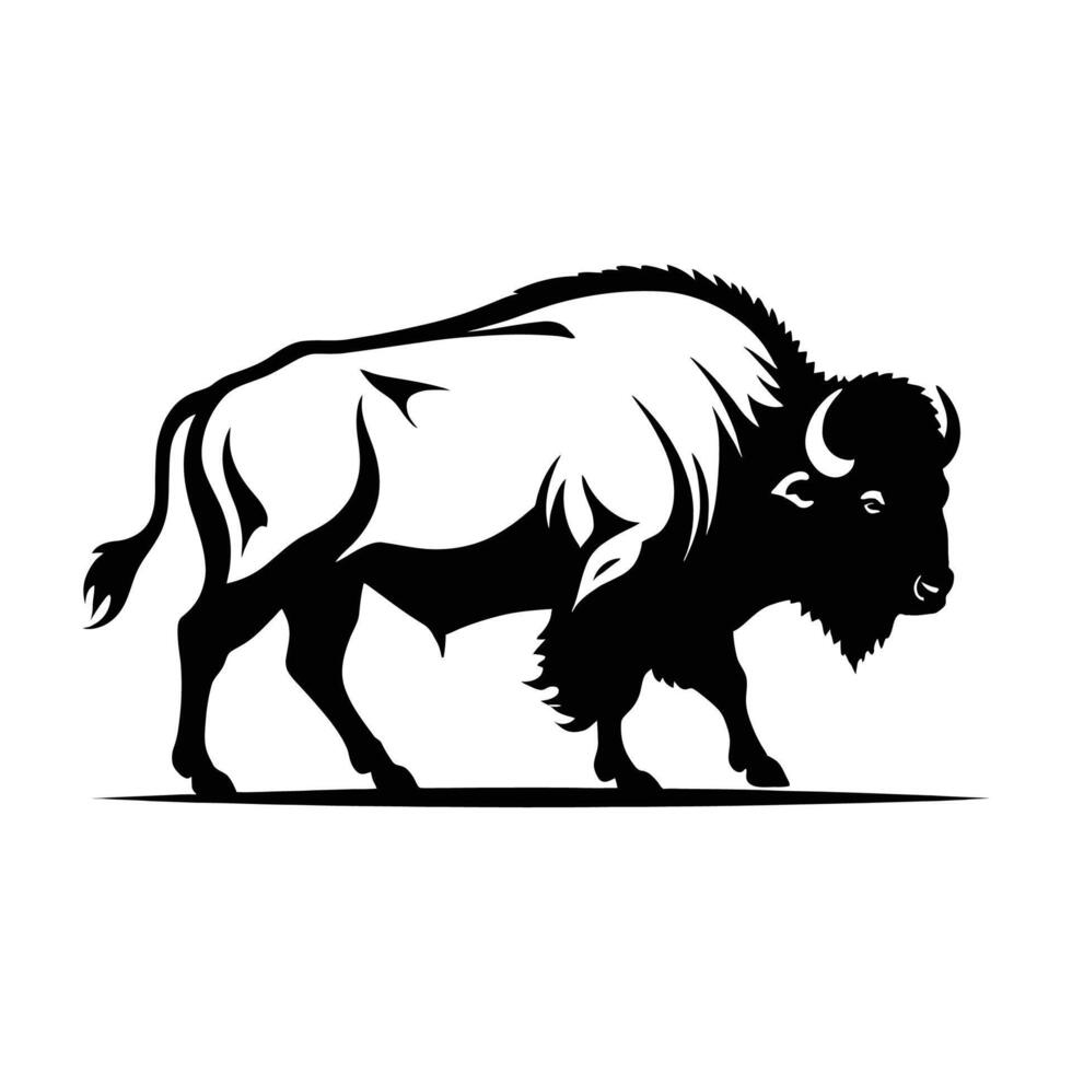 Classic Buffalo Silhouette in Side View on White Background vector