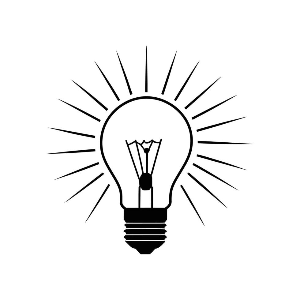 Classic Light Bulb Silhouette with Filament on White Background vector
