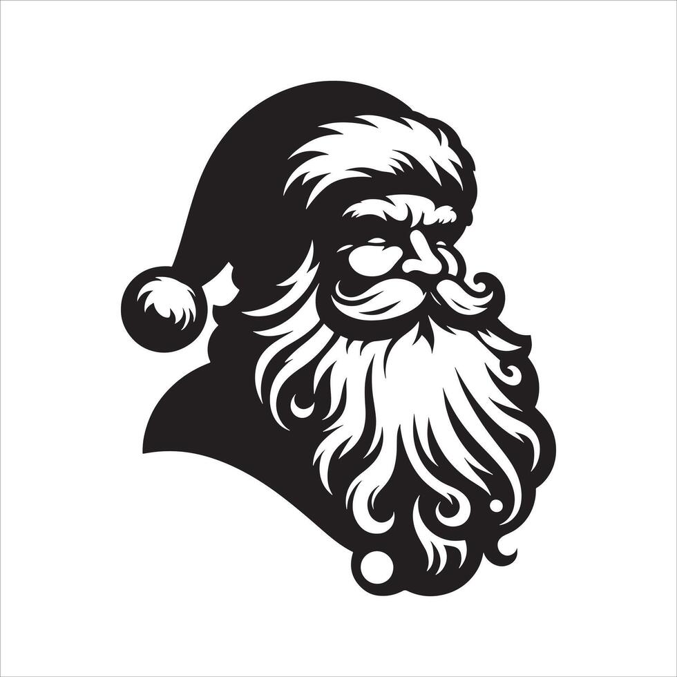 Iconic Santa Silhouette with Big Beard on White Background vector