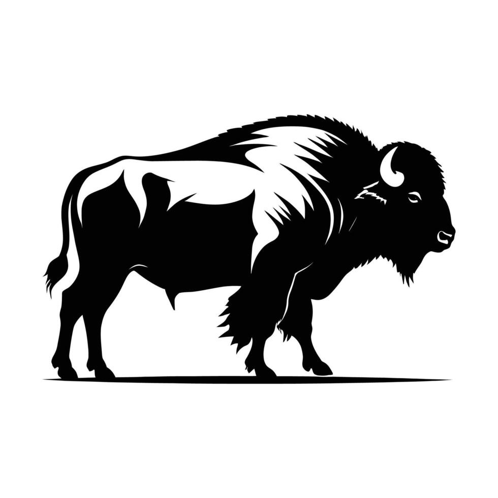 Buffalo Silhouette in Majestic Standing Pose on White Background vector