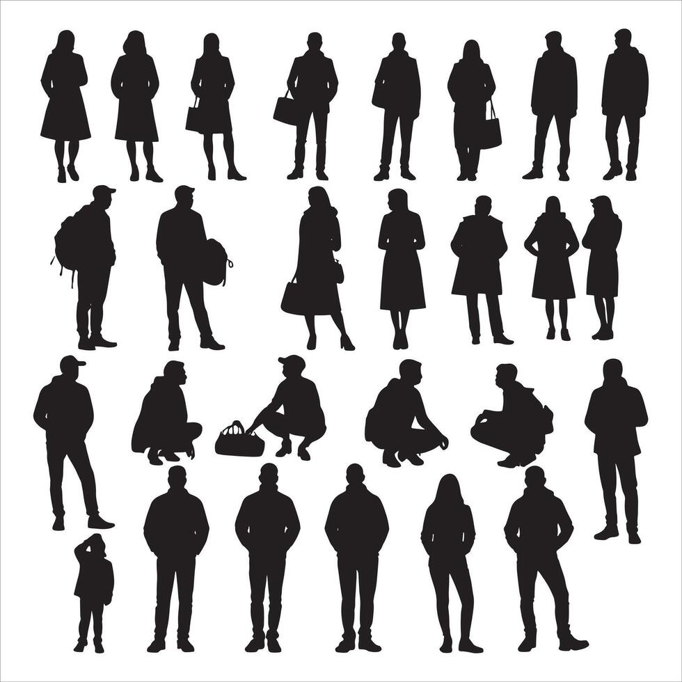 Group of Men Silhouette Walking Forward on White Background vector