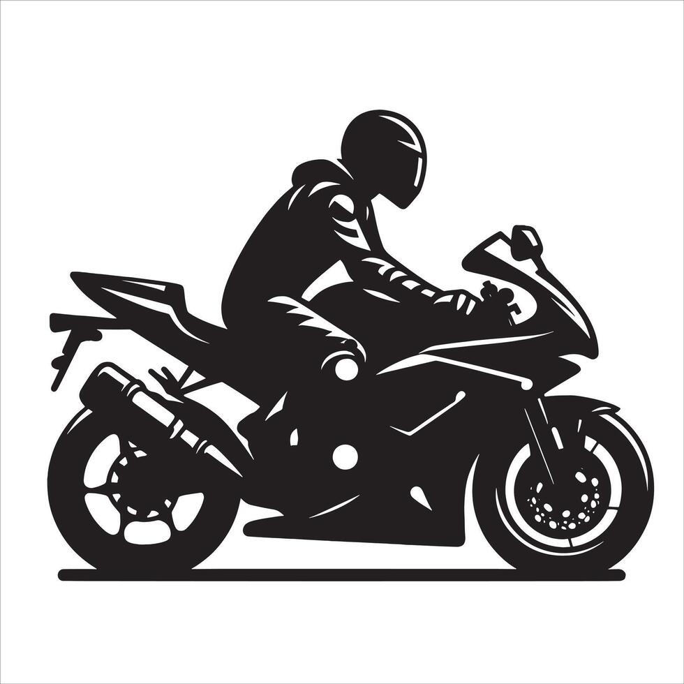 Motorcycle Silhouette with Riders Helmet on White Background vector