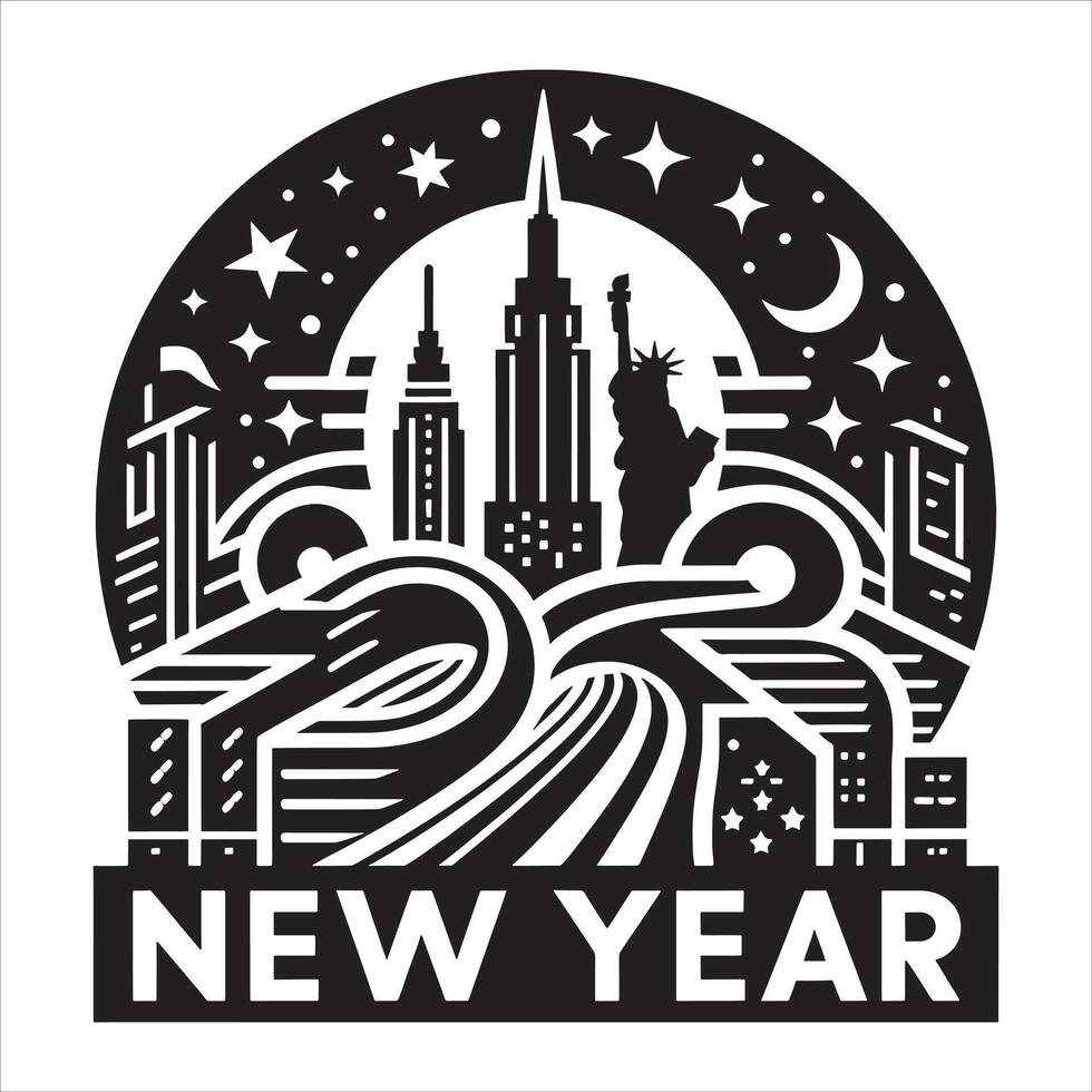 Toasting Glasses New Year 2025 Silhouette on White Background vector