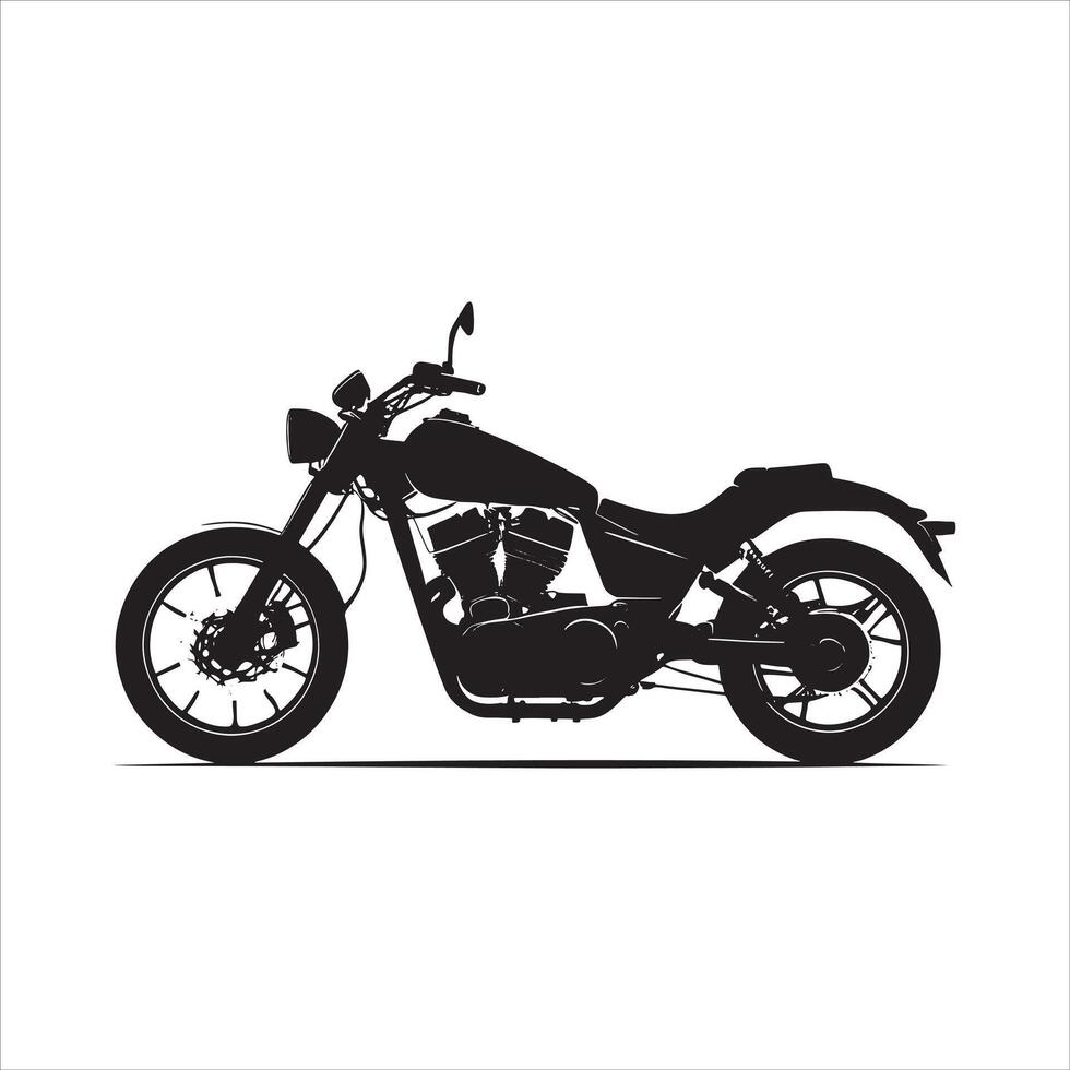Cruiser Motorcycle Silhouette with Wide Wheels on White Background vector