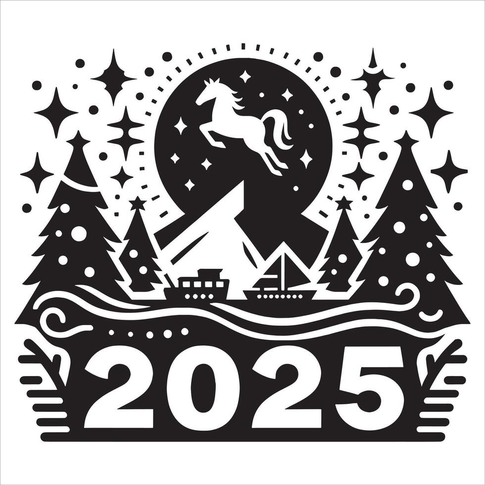 Happy New Year 2025 Silhouette with Balloons on White Background vector