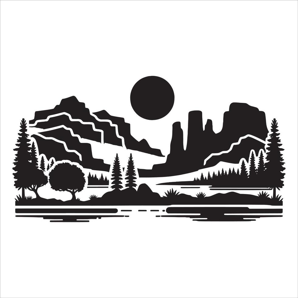 Beautiful Landscape Silhouette with Trees on White Background vector