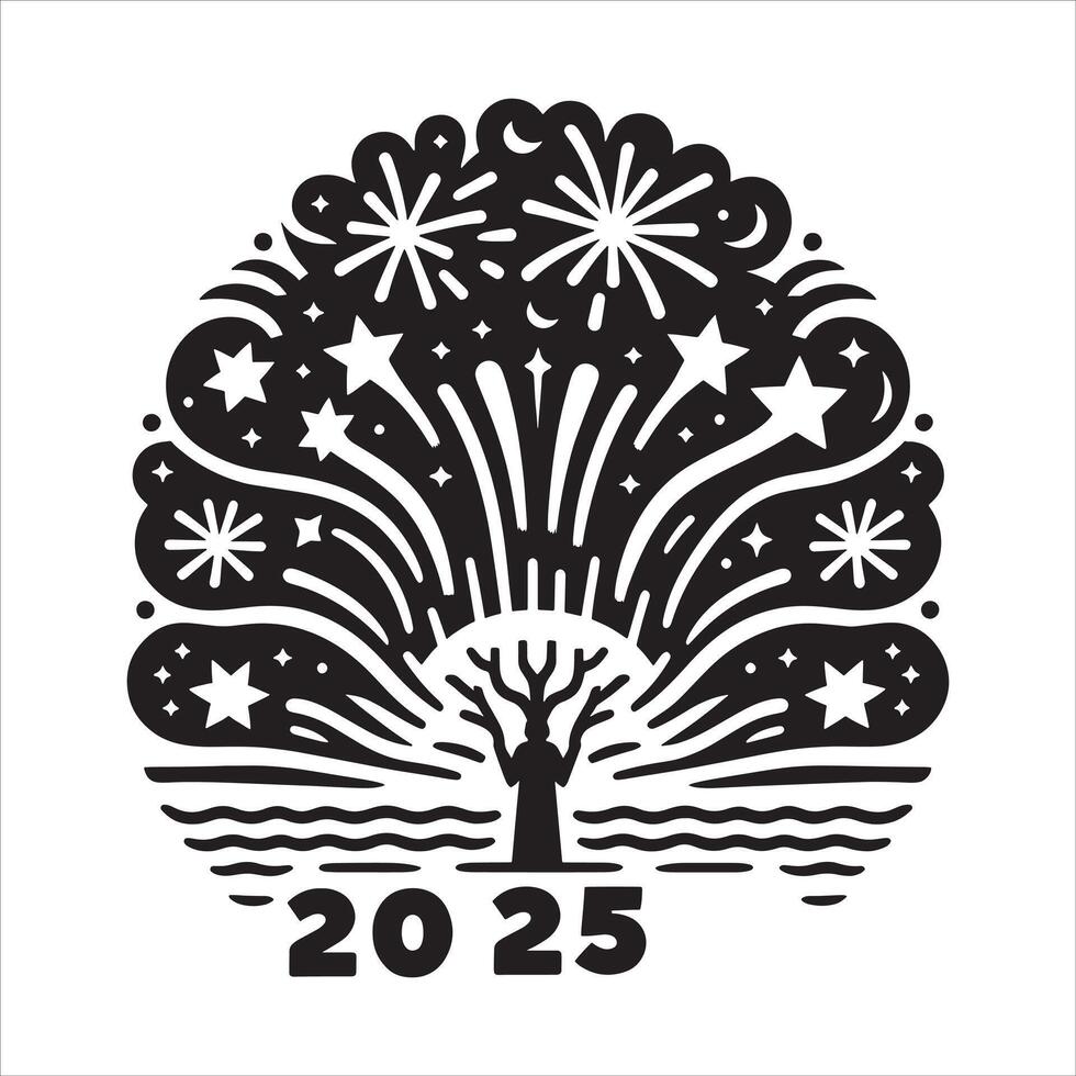 Toasting Glasses New Year 2025 Silhouette on White Background vector