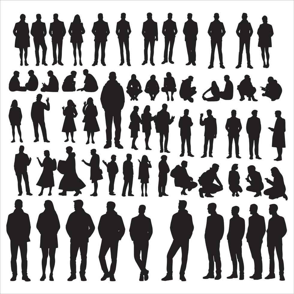 Men Silhouette with Joined Arms on White Background vector