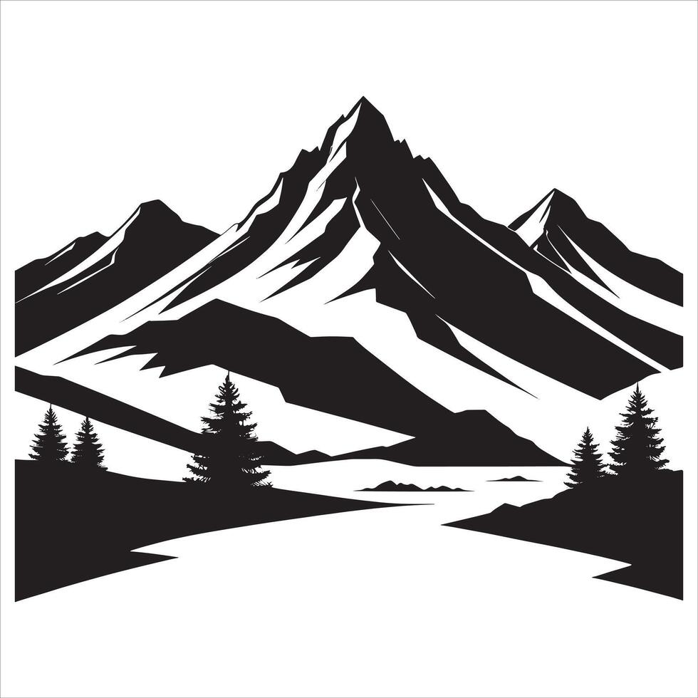 Peaceful Mountain Silhouette in Scenic View on White Background vector