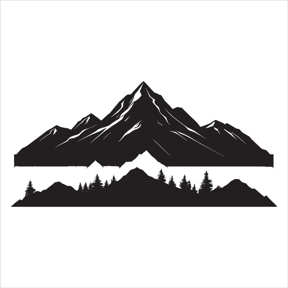 Iconic Mountain Silhouette with Dramatic Peaks on White Background vector