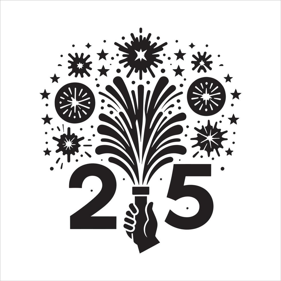 New Year 2025 Festivity Silhouette with Confetti on White Background vector