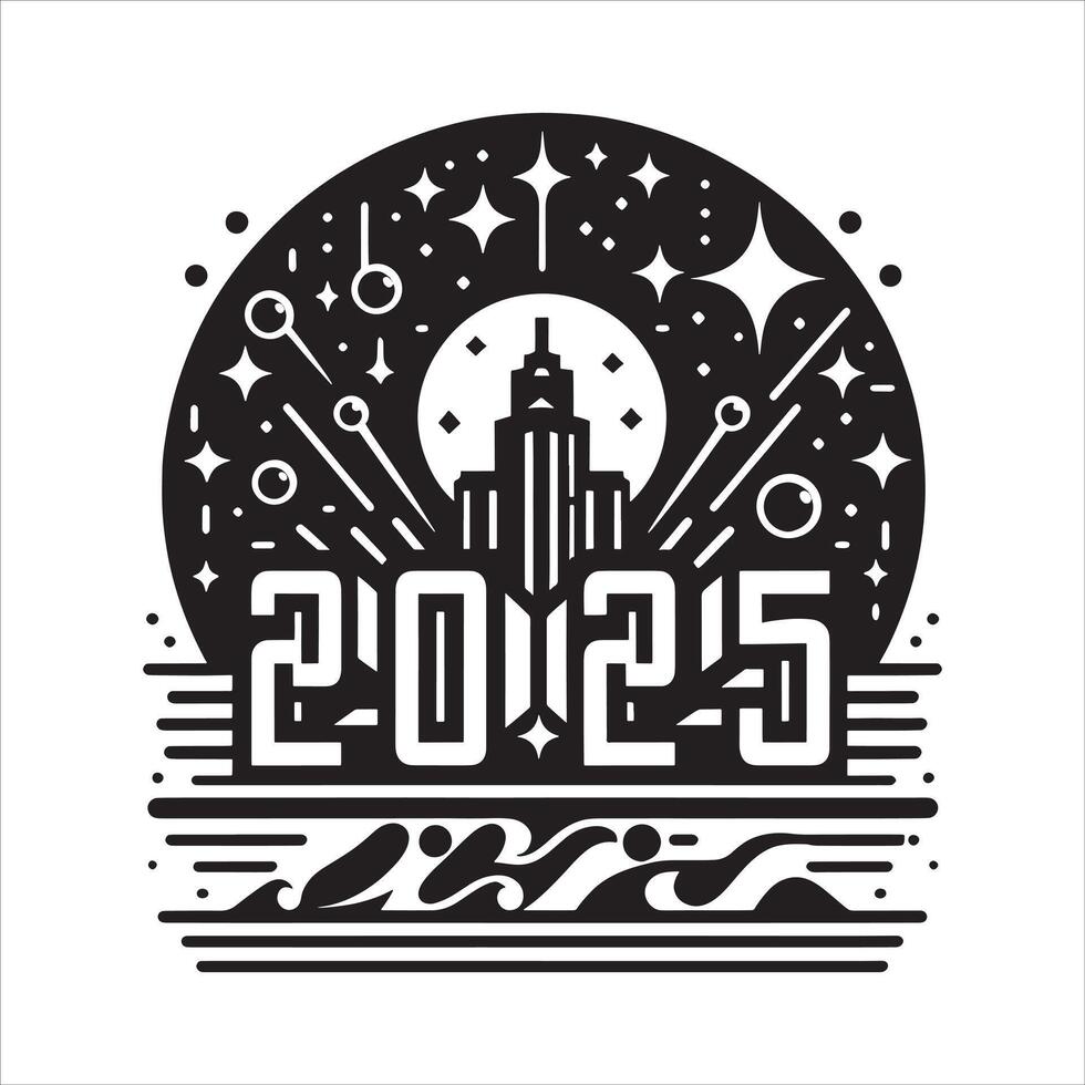 New Year 2025 Silhouette with Celebratory Mood on White Background vector