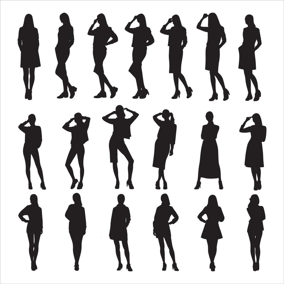 Group of Women Silhouette with Joined Hands on White Background vector