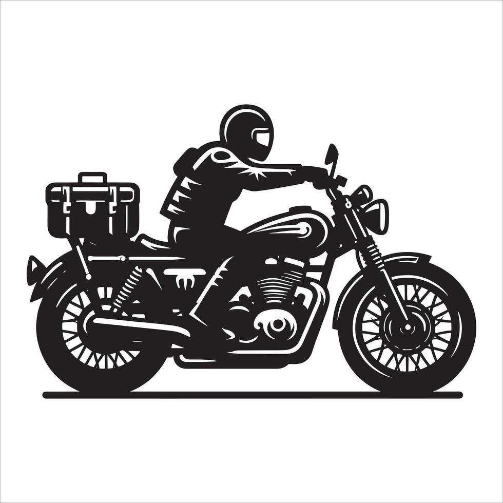 Rider Motorcycle Silhouette in Bold Outline on White Background vector