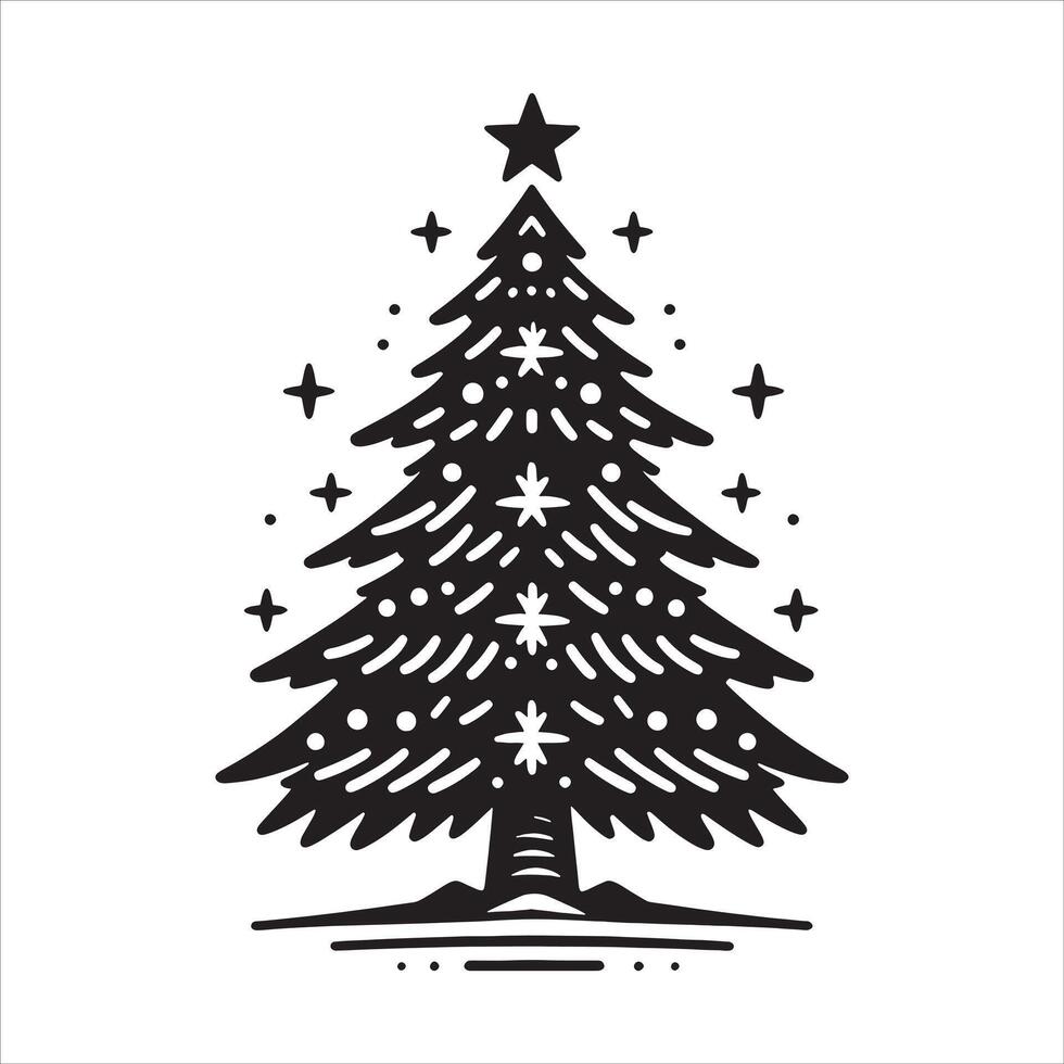Artistic Christmas Silhouette with Snowflakes on White Background vector