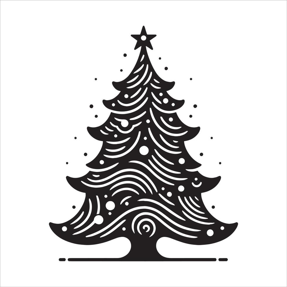 Unique Christmas Silhouette with Garland on White Background vector