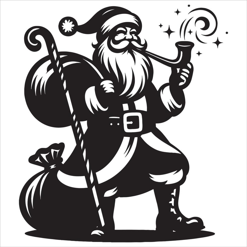 Cute Santa Silhouette in Minimalist Style on White Background vector