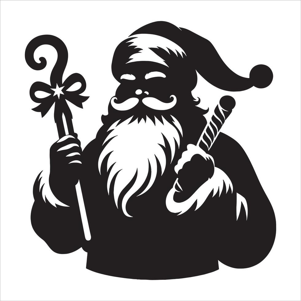 Jolly Santa Silhouette Waving on White Background vector