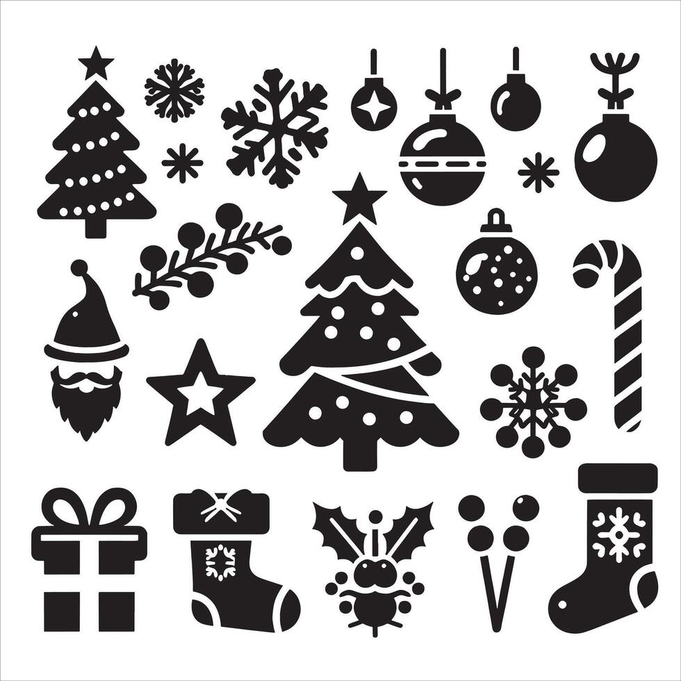Artistic Christmas Silhouette with Snowflakes on White Background vector