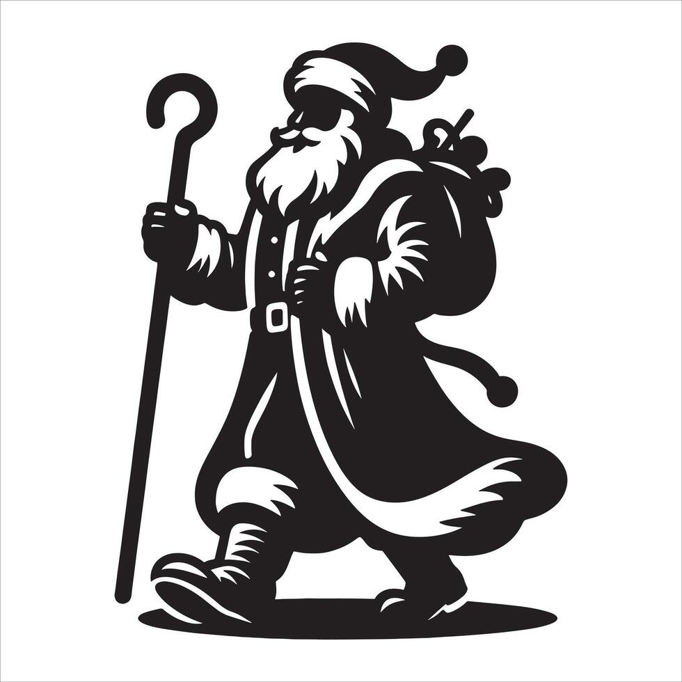 Santa Silhouette with Merry Pose on White Background vector