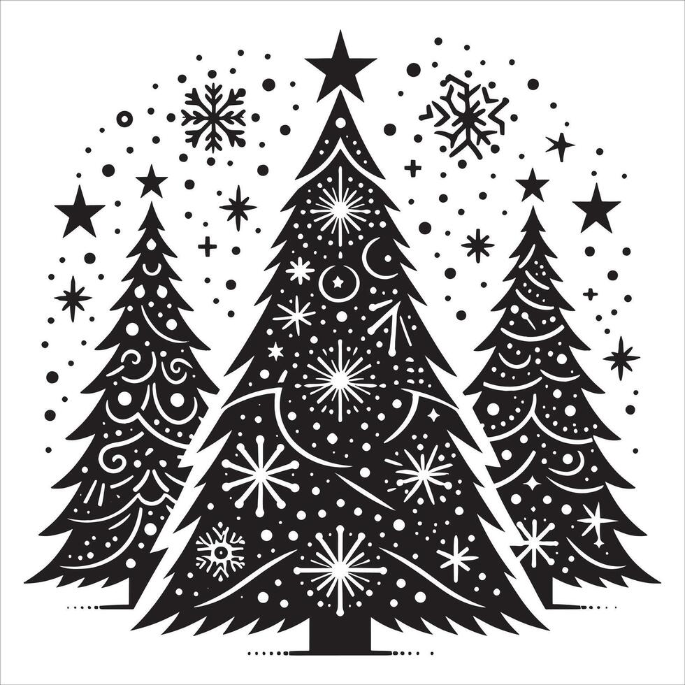 Elegant Christmas Silhouette with Ornaments on White Background vector