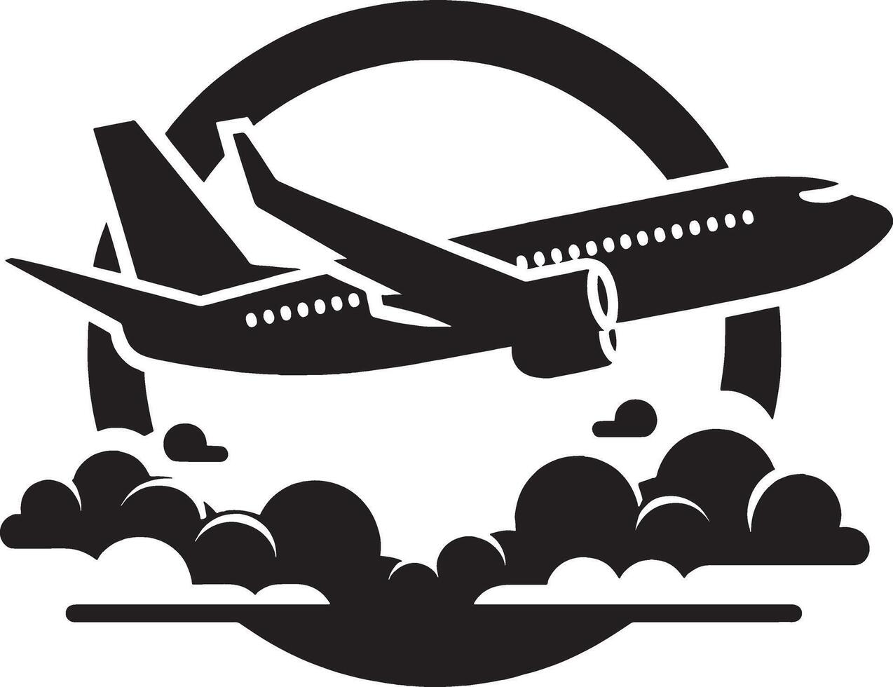 Airplane Silhouette with Upward Motion on White Background vector