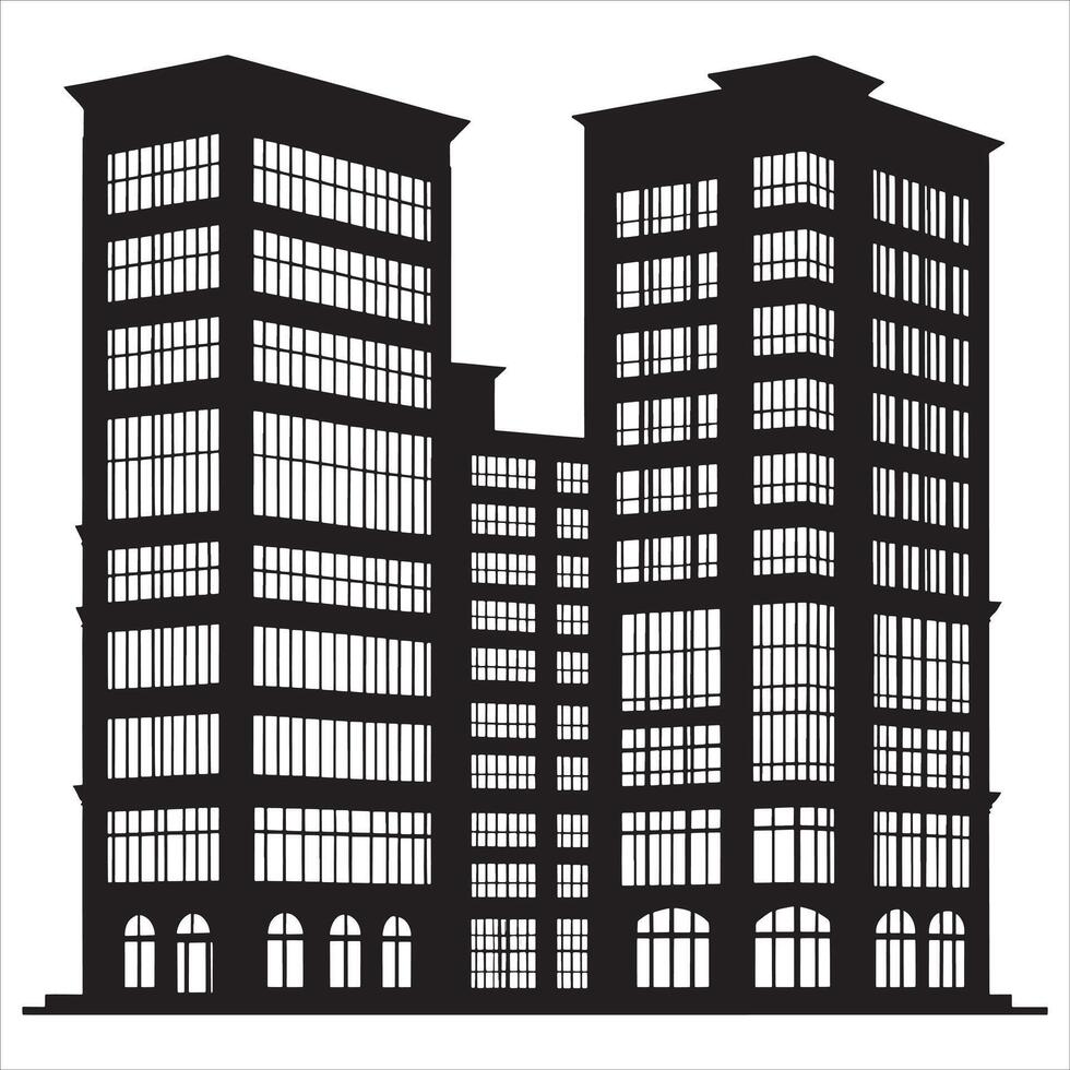 Urban Building Silhouette in Side View on White Background vector