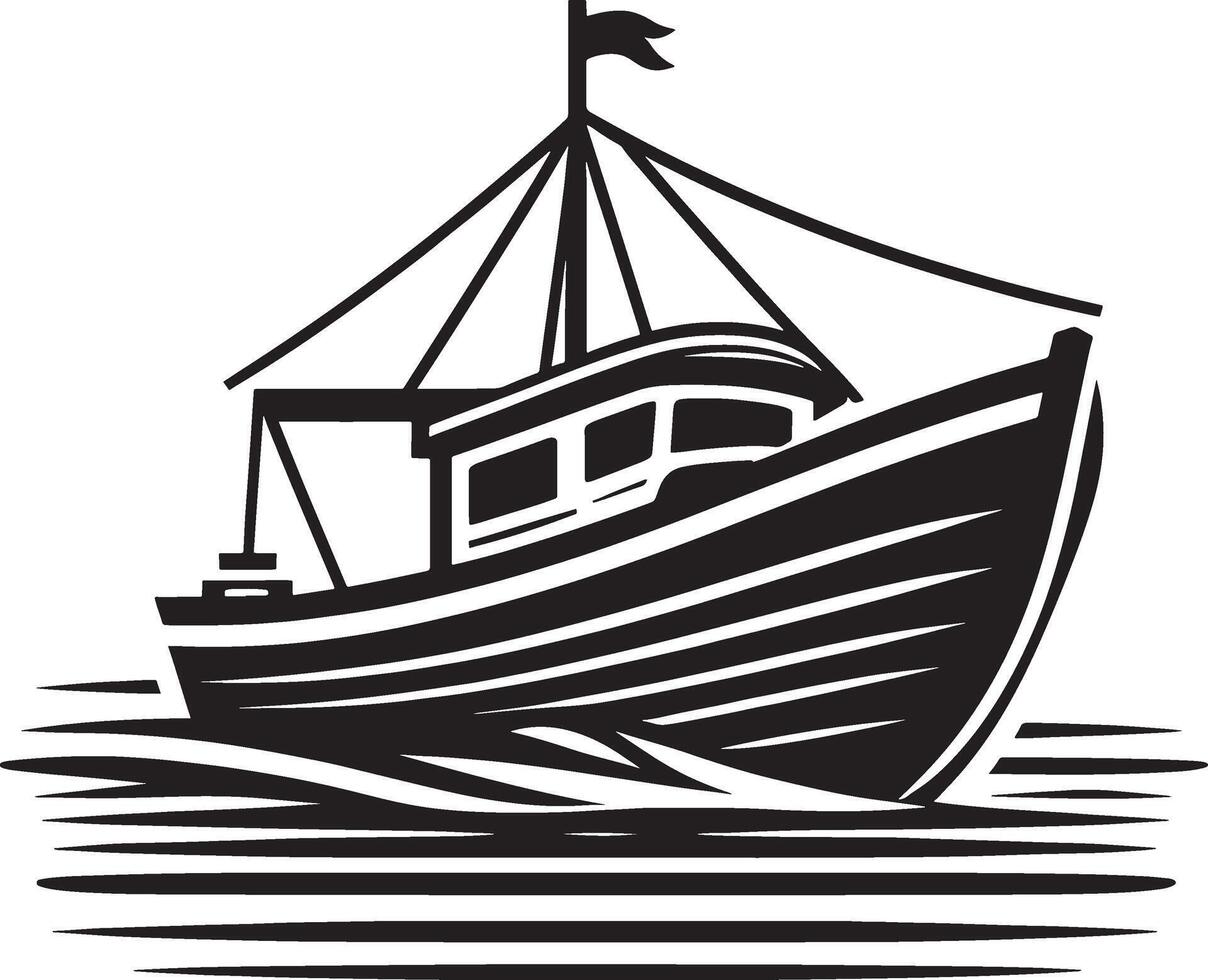 Boat Silhouette with Sails Fully Extended on White Background vector