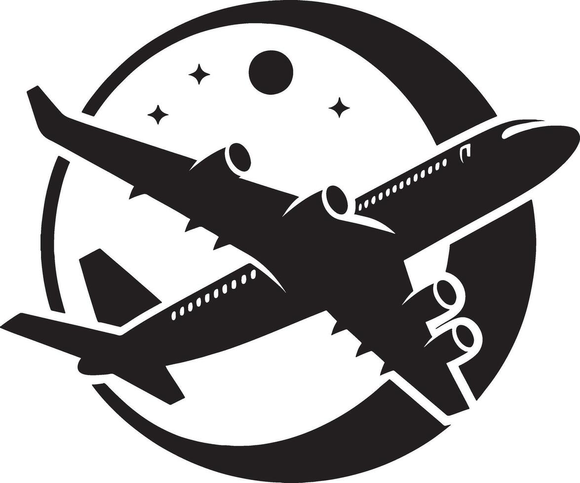 Bold out Line Airplane Silhouette in Flight on White Background vector