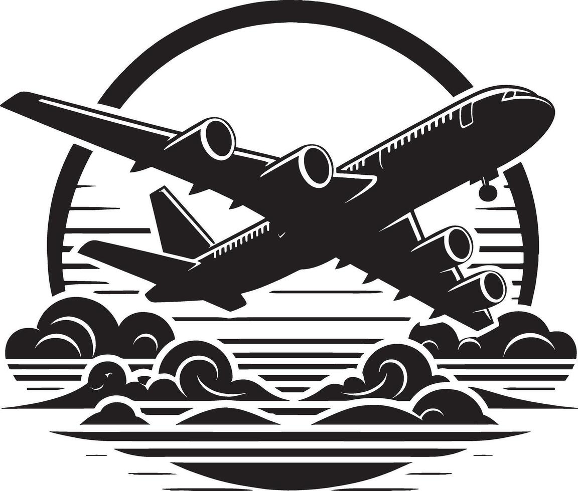 Cloud Airplane Silhouette in Flight on White Background vector