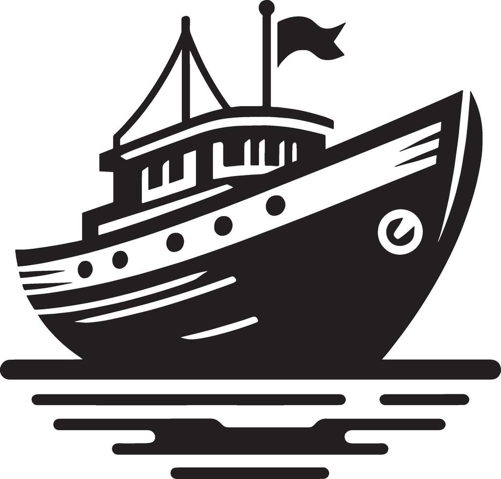 Boat Silhouette with Reflection on White Background vector