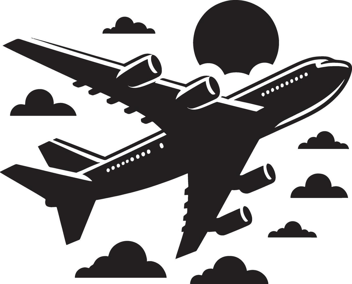 Airplane Silhouette in Profile on White Background vector