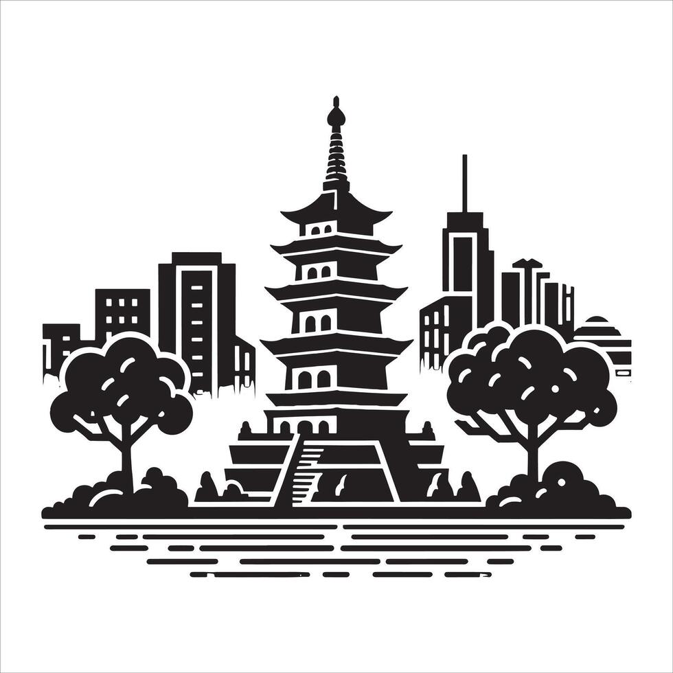 Minimalist Landmark Silhouette with Strong Lines on White Background vector