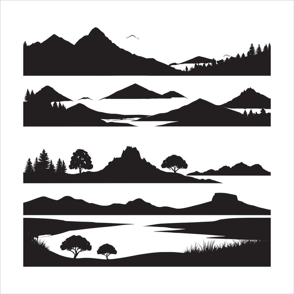 Gentle Landscape Silhouette with Meadow on White Background vector