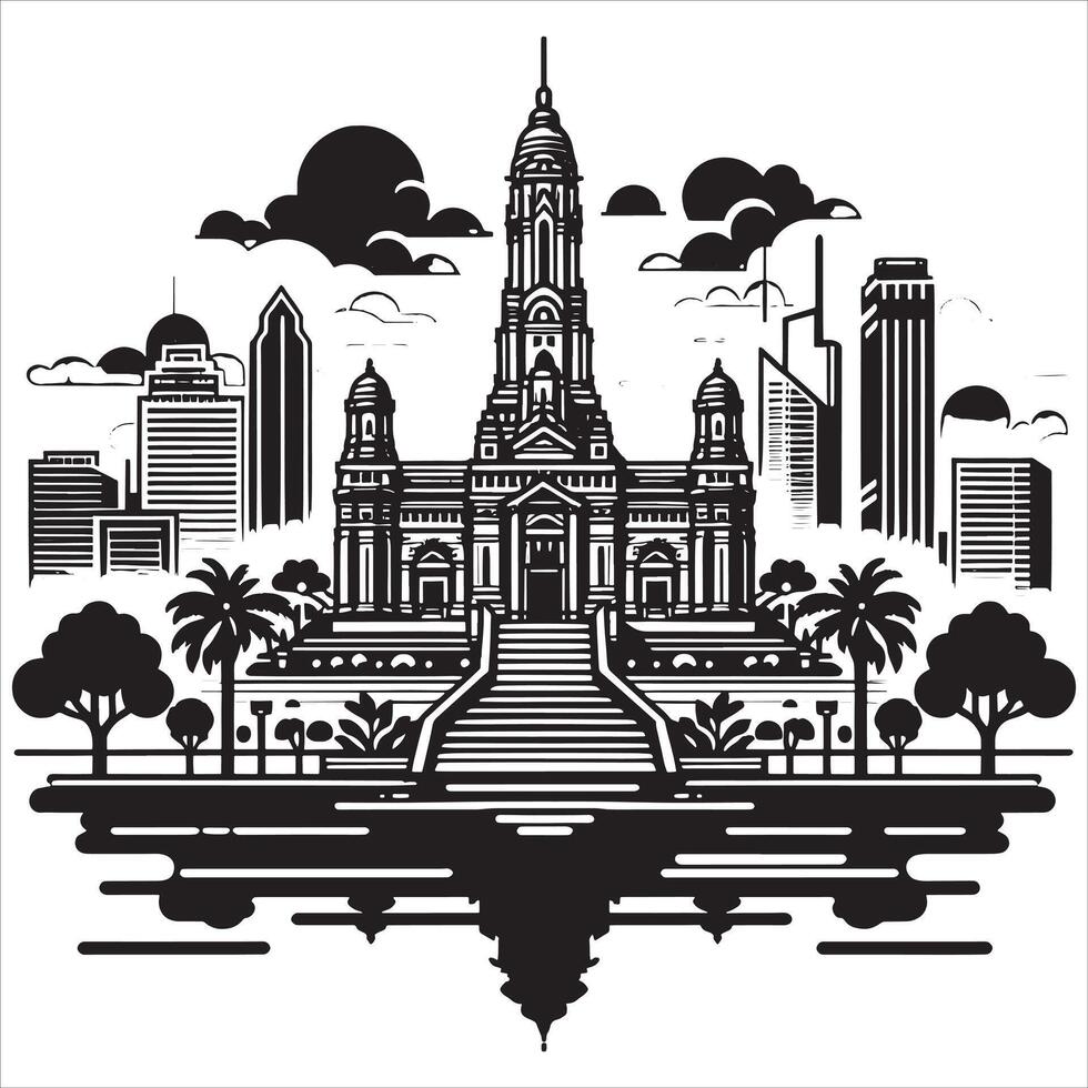 Classic Landmark Silhouette Towering on White Background vector