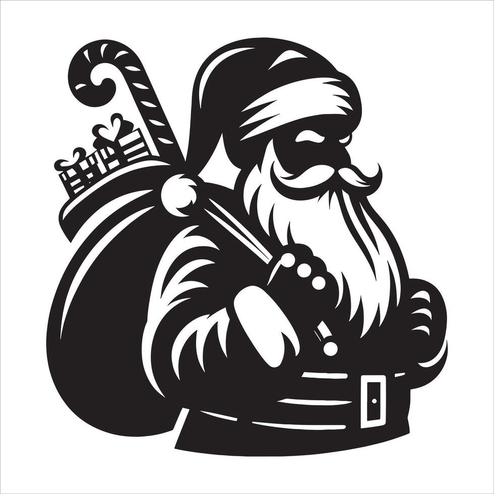 Santa Silhouette with Round Belly and Beard on White Background vector