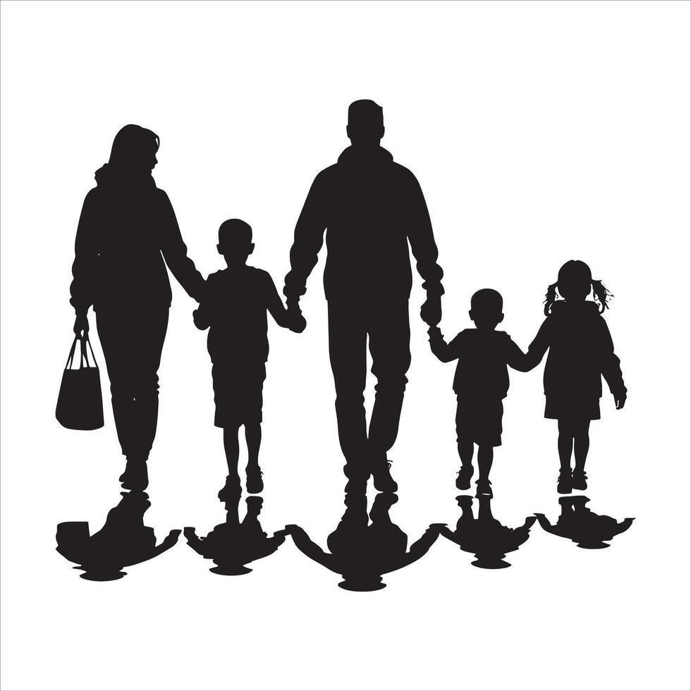 Happy Family Silhouette Holding Hands on White Background vector